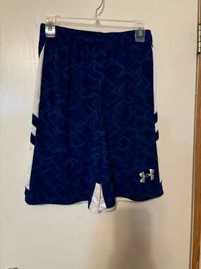 Under Armour Men’s Navy Blue Athletic Basketball Shorts with White Accents